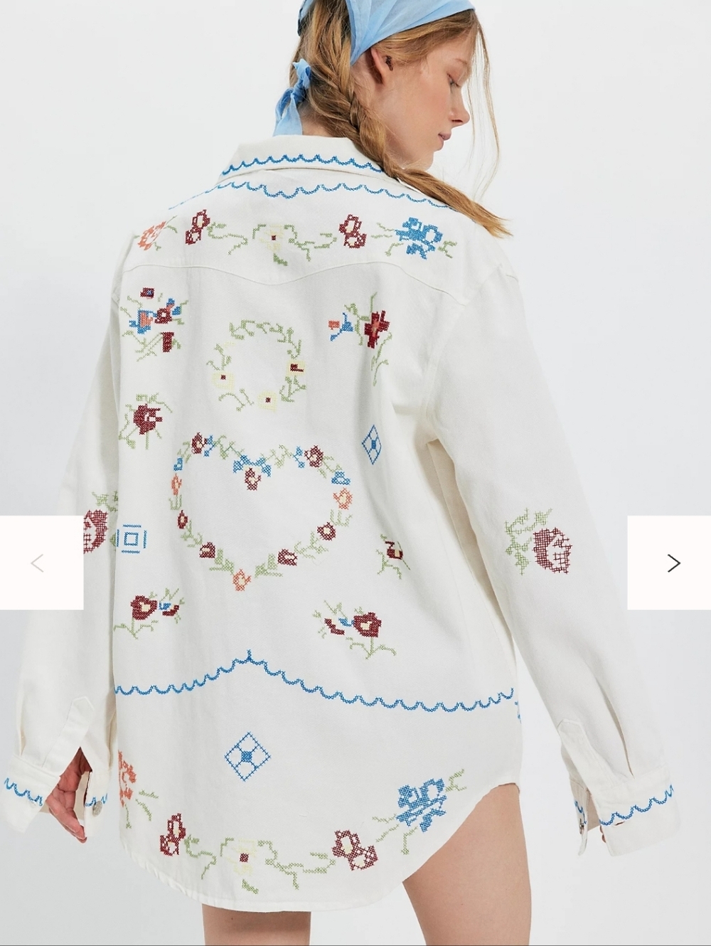 Free People Cream Embroidered Jean Jacket with Blue Accents - Picture 2 of 2